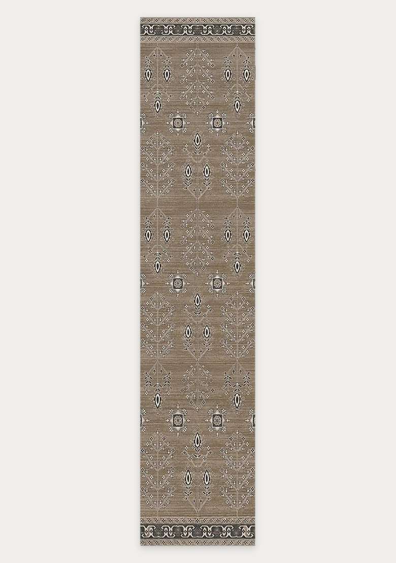 Washable Rugs Wool Blend Area Rug | Tan Beige Oriental Geometric Non Slip Carpet For Kitchen - Indya