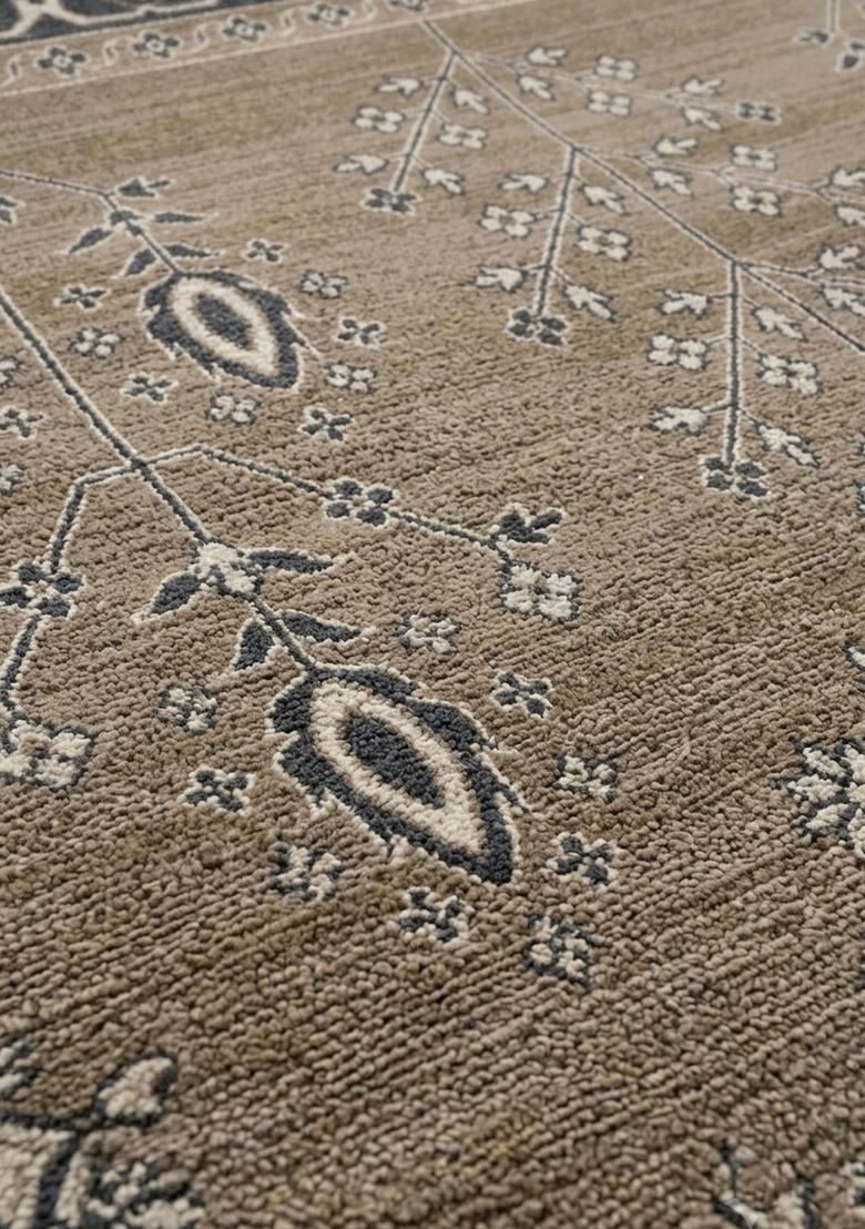 Saffron Rugs Wool Tufted Machine Washable Runner | Water Repellent Non Slip | Tan Beige Oriental Geometric for Kitchen Bedroom Living Room Hallway - Indya