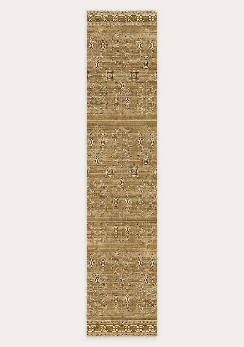 Saffron Rugs Wool Flat Woven Machine Washable Runner Non Slip | Olive Green 2 Oriental Geometric for Kitchen Bedroom Living Room Hallway - Indya