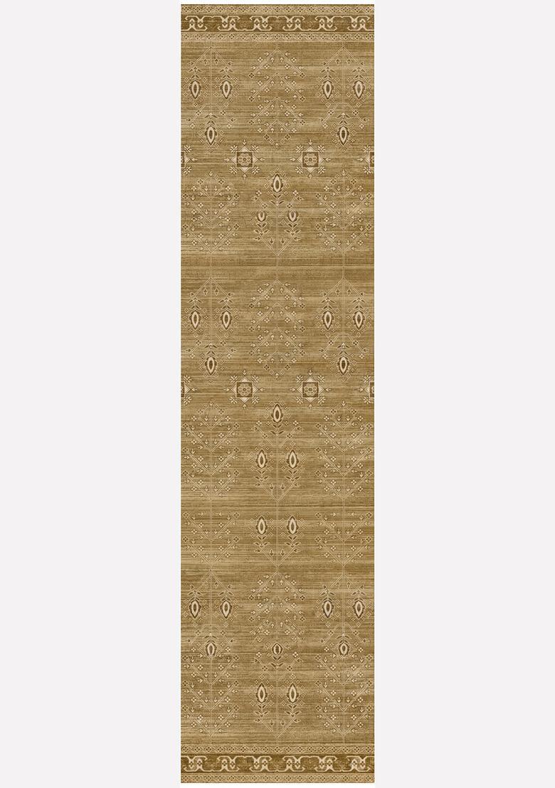 Saffron Rugs Wool Tufted Machine Washable Runner | Water Repellent Non Slip | Olive Green 2 Oriental Geometric for Kitchen Bedroom Living Room Hallway - Indya