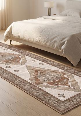 Saffron Rugs Wool Tufted Machine Washable Runner | Water Repellent Non Slip | Beige Brown Oriental Geometric for Kitchen Bedroom Living Room Hallway