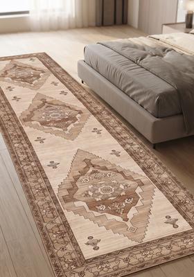 Saffron Rugs Wool Tufted Machine Washable Runner | Water Repellent Non Slip | Beige Brown 2 Oriental Geometric for Kitchen Bedroom Living Room Hallway