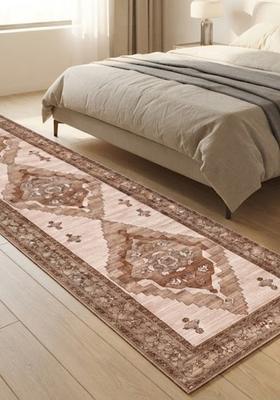 Saffron Rugs Wool Tufted Machine Washable Runner | Water Repellent Non Slip | Beige Brown 3 Oriental Geometric for Kitchen Bedroom Living Room Hallway