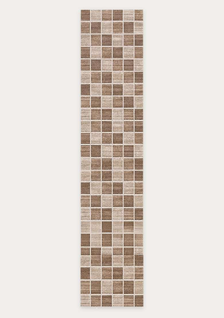 Washable Rugs Wool Blend Area Rug | Brown Beige Contemporary Checkered Non Slip Carpet For Kitchen - Indya