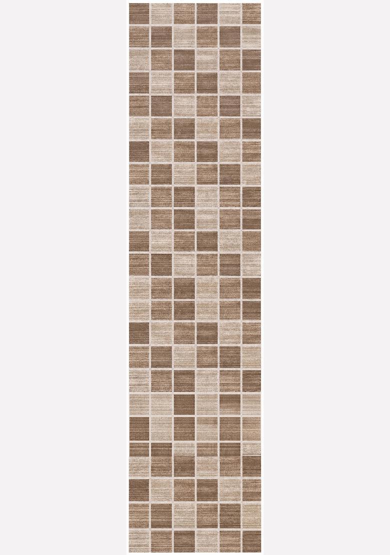 Saffron Rugs Wool Tufted Machine Washable Runner | Water Repellent Non Slip | Brown Beige Contemporary Checkered for Kitchen Bedroom Living Room Hallway - Indya