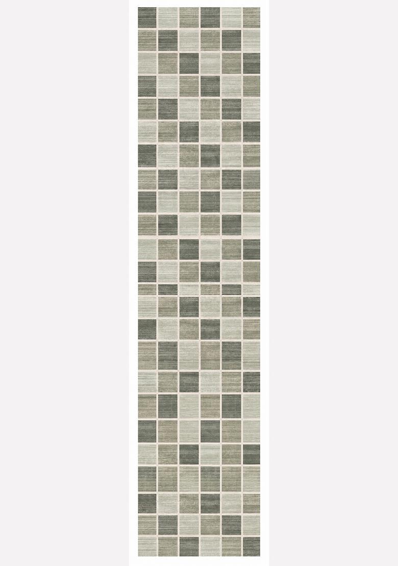 Saffron Rugs Wool Tufted Machine Washable Runner | Water Repellent Non Slip | Sage Green Grey Contemporary Checkered for Kitchen Bedroom Living Room Hallway - Indya