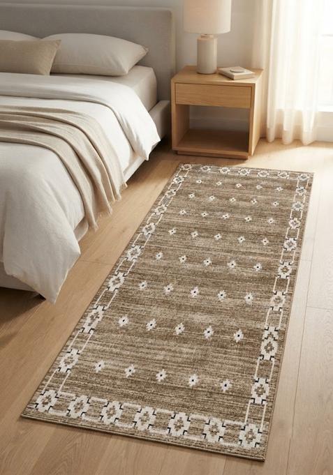Saffron Rugs Wool Tufted Machine Washable Runner | Water Repellent Non Slip | Taupe Brown Transitional Geometric for Kitchen Bedroom Living Room Hallway
