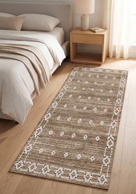 Saffron Rugs Wool Tufted Machine Washable Runner | Water Repellent Non Slip | Tan Brown Transitional Geometric for Kitchen Bedroom Living Room Hallway