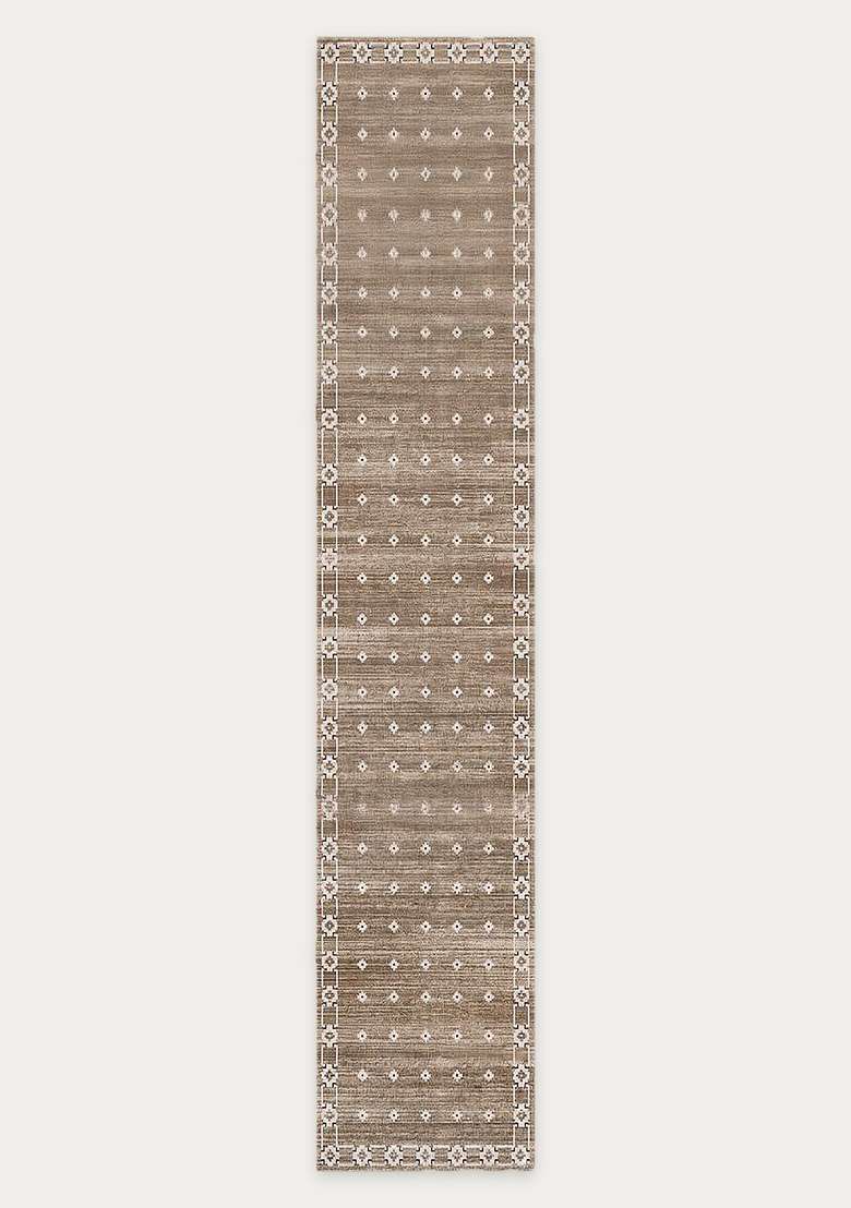 Saffron Rugs Wool Flat Woven Machine Washable Runner Non Slip | Tan Brown Transitional Geometric for Kitchen Bedroom Living Room Hallway - Indya