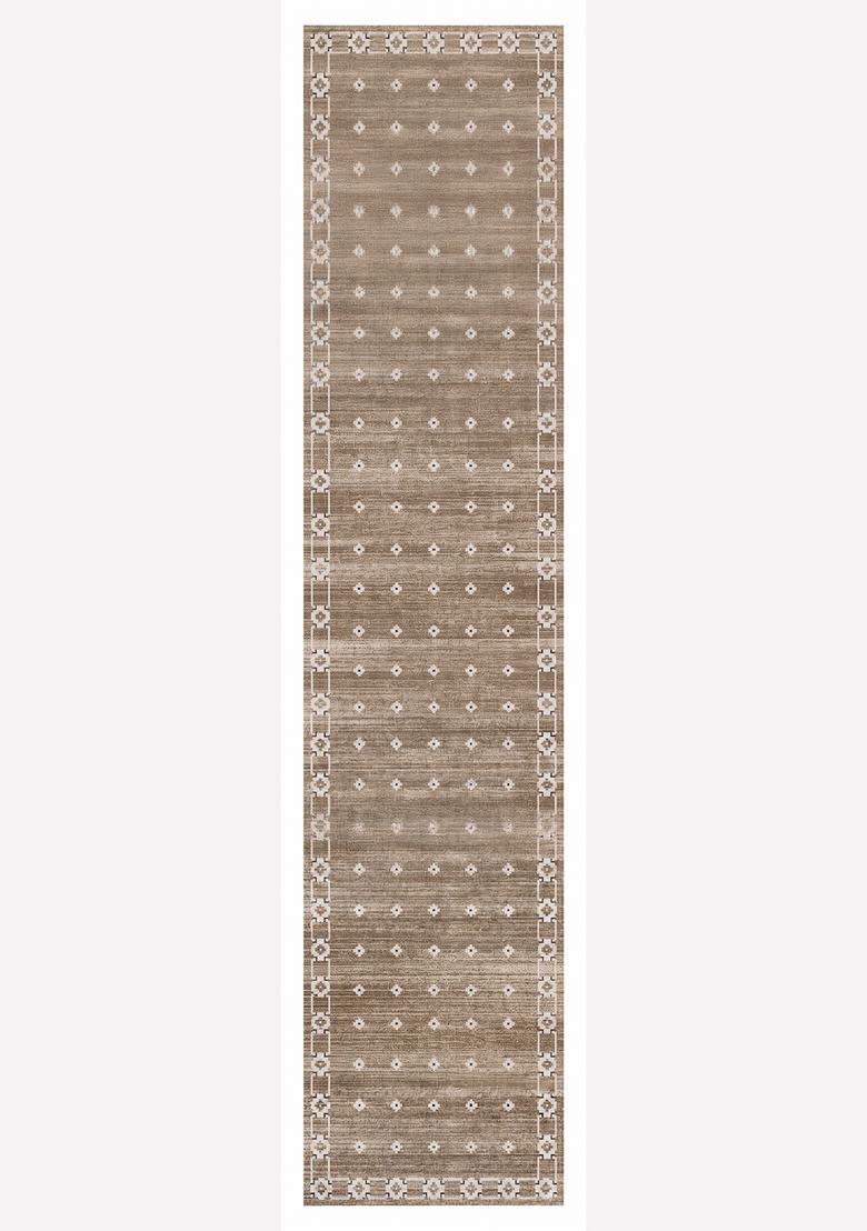 Saffron Rugs Wool Tufted Machine Washable Runner | Water Repellent Non Slip | Tan Brown Transitional Geometric for Kitchen Bedroom Living Room Hallway - Indya