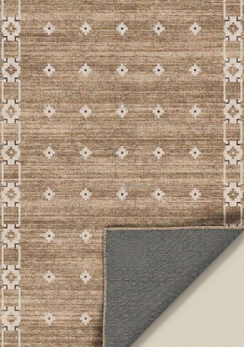Saffron Rugs Wool Flat Woven Machine Washable Runner Non Slip | Tan Brown Transitional Geometric for Kitchen Bedroom Living Room Hallway - Indya