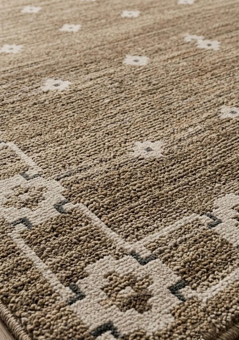 Saffron Rugs Wool Tufted Machine Washable Runner | Water Repellent Non Slip | Tan Brown Transitional Geometric for Kitchen Bedroom Living Room Hallway - Indya