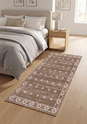 Saffron Rugs Wool Tufted Machine Washable Runner | Water Repellent Non Slip | Taupe Brown 2 Transitional Geometric for Kitchen Bedroom Living Room Hallway