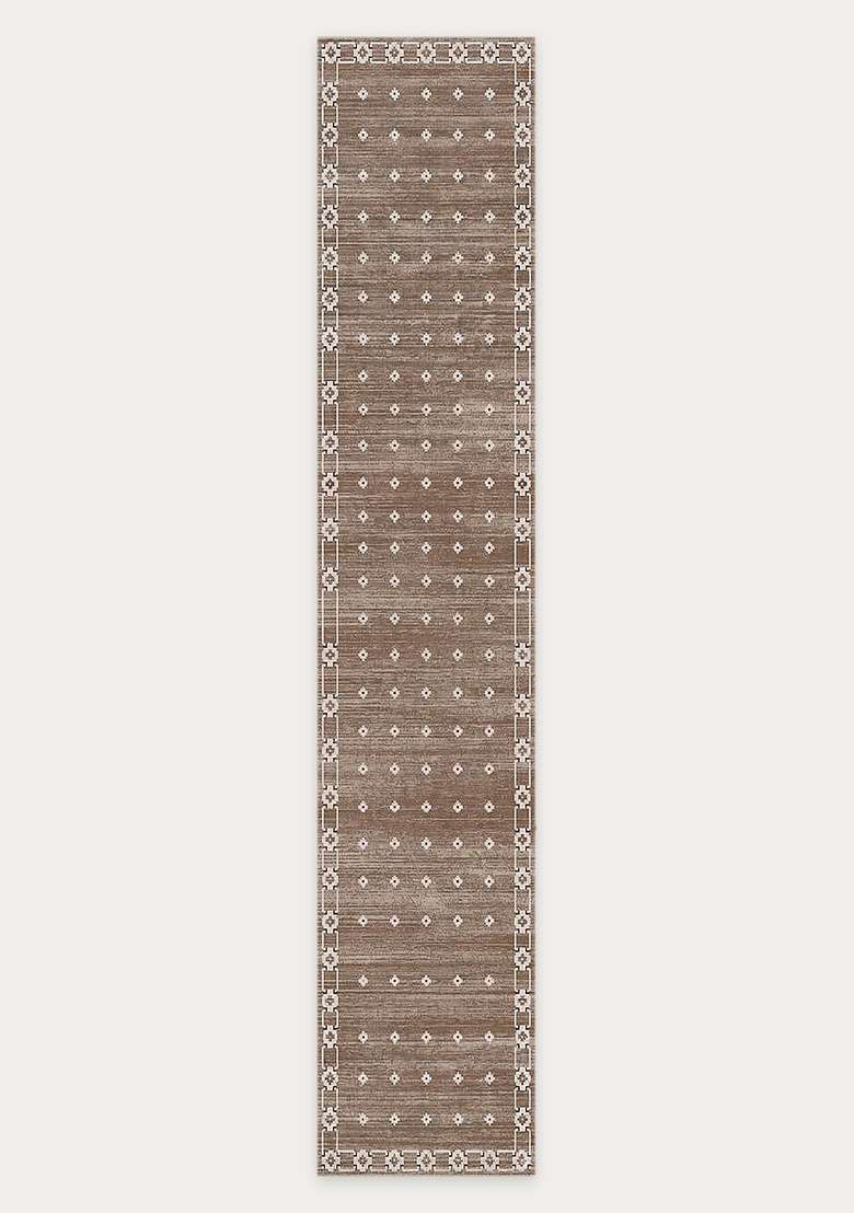 Washable Rugs Wool Blend Area Rug | Taupe Brown Transitional Geometric Non Slip Carpet For Kitchen - Indya