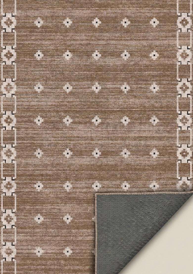 Washable Rugs Wool Blend Area Rug | Taupe Brown Transitional Geometric Non Slip Carpet For Kitchen - Indya