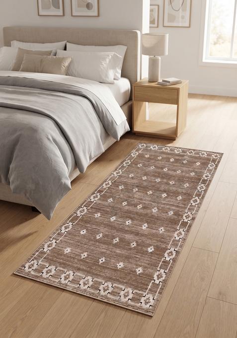 Saffron Rugs Wool Tufted Machine Washable Runner | Water Repellent Non Slip | Taupe Brown 2 Transitional Geometric for Kitchen Bedroom Living Room Hallway