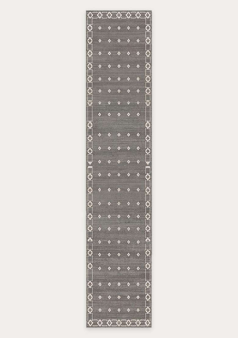 Washable Rugs Wool Blend Area Rug | Grey Transitional Geometric Non Slip Carpet For Kitchen - Indya