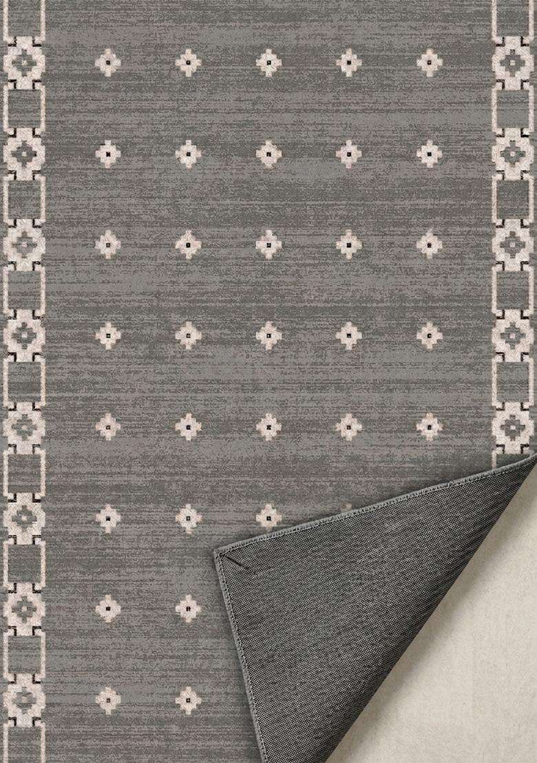 Washable Rugs Wool Blend Area Rug | Grey Transitional Geometric Non Slip Carpet For Kitchen - Indya