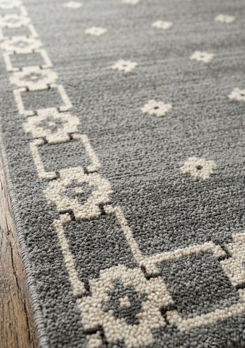Saffron Rugs Wool Tufted Machine Washable Runner | Water Repellent Non Slip | Grey Transitional Geometric for Kitchen Bedroom Living Room Hallway - Indya