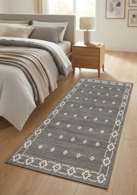 Saffron Rugs Wool Tufted Machine Washable Runner | Water Repellent Non Slip | Grey Transitional Geometric for Kitchen Bedroom Living Room Hallway