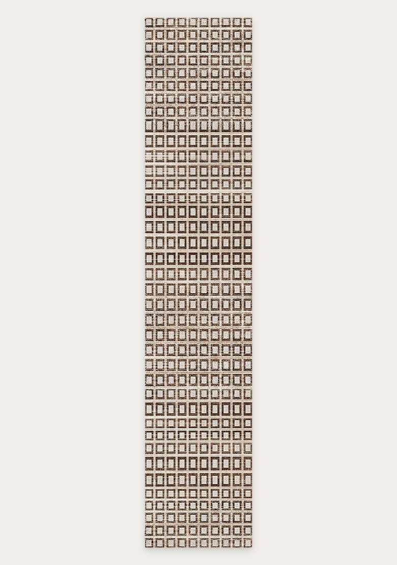 Washable Rugs Wool Blend Area Rug | Brown Beige Contemporary Geometric Non Slip Carpet For Kitchen - Indya
