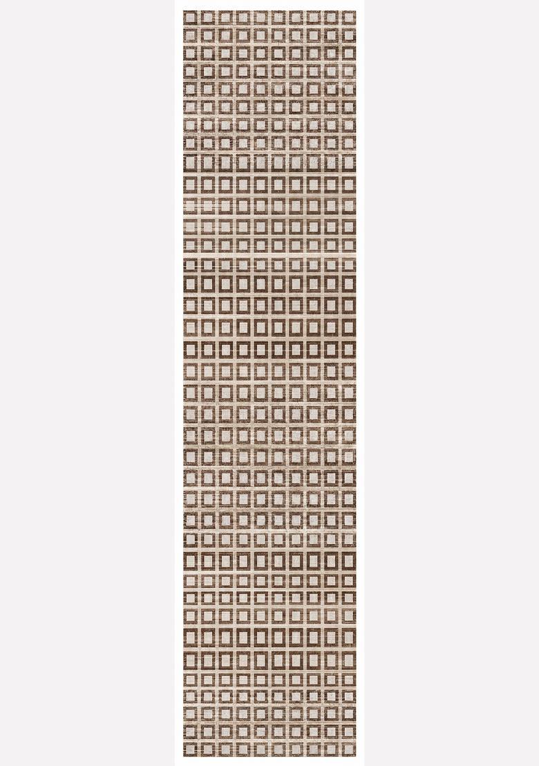 Saffron Rugs Wool Tufted Machine Washable Runner | Water Repellent Non Slip | Brown Beige Contemporary Geometric for Kitchen Bedroom Living Room Hallway - Indya