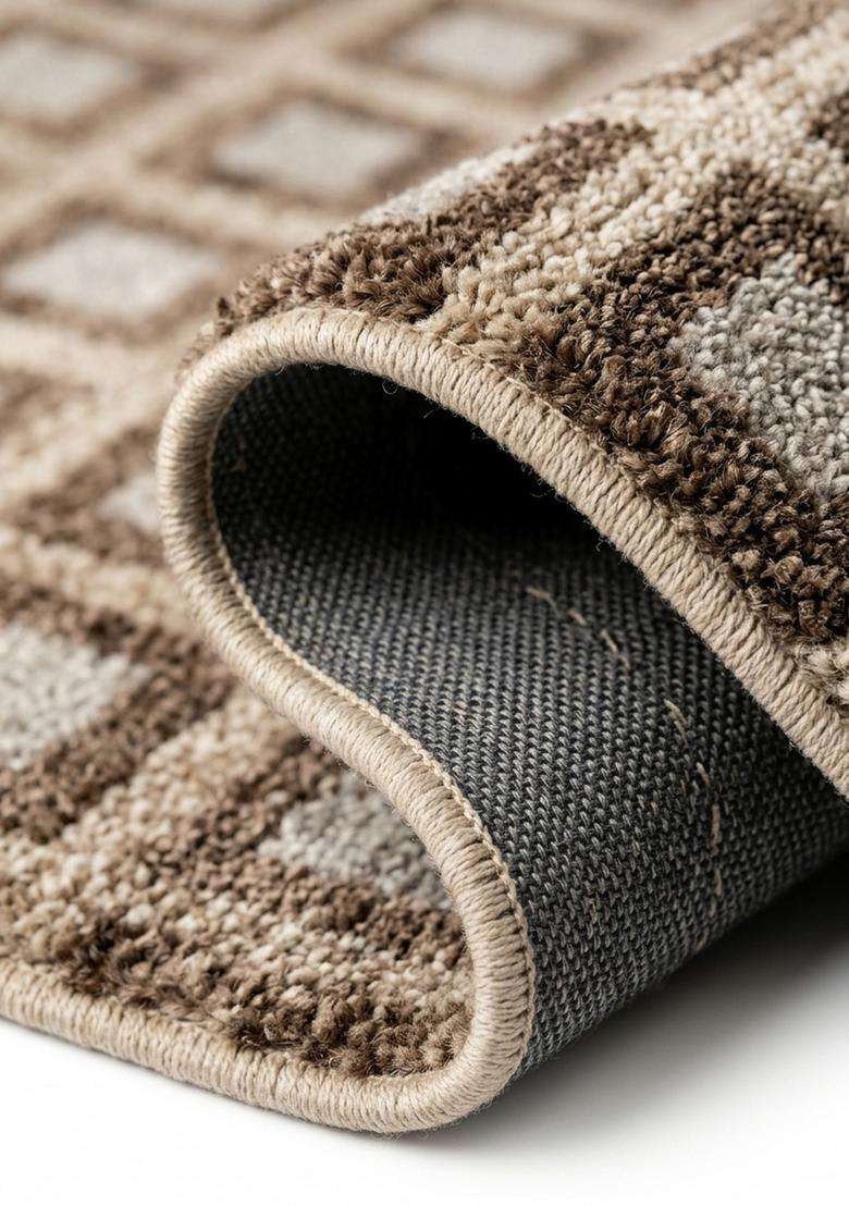 Washable Rugs Wool Blend Area Rug | Brown Beige Contemporary Geometric Non Slip Carpet For Kitchen - Indya