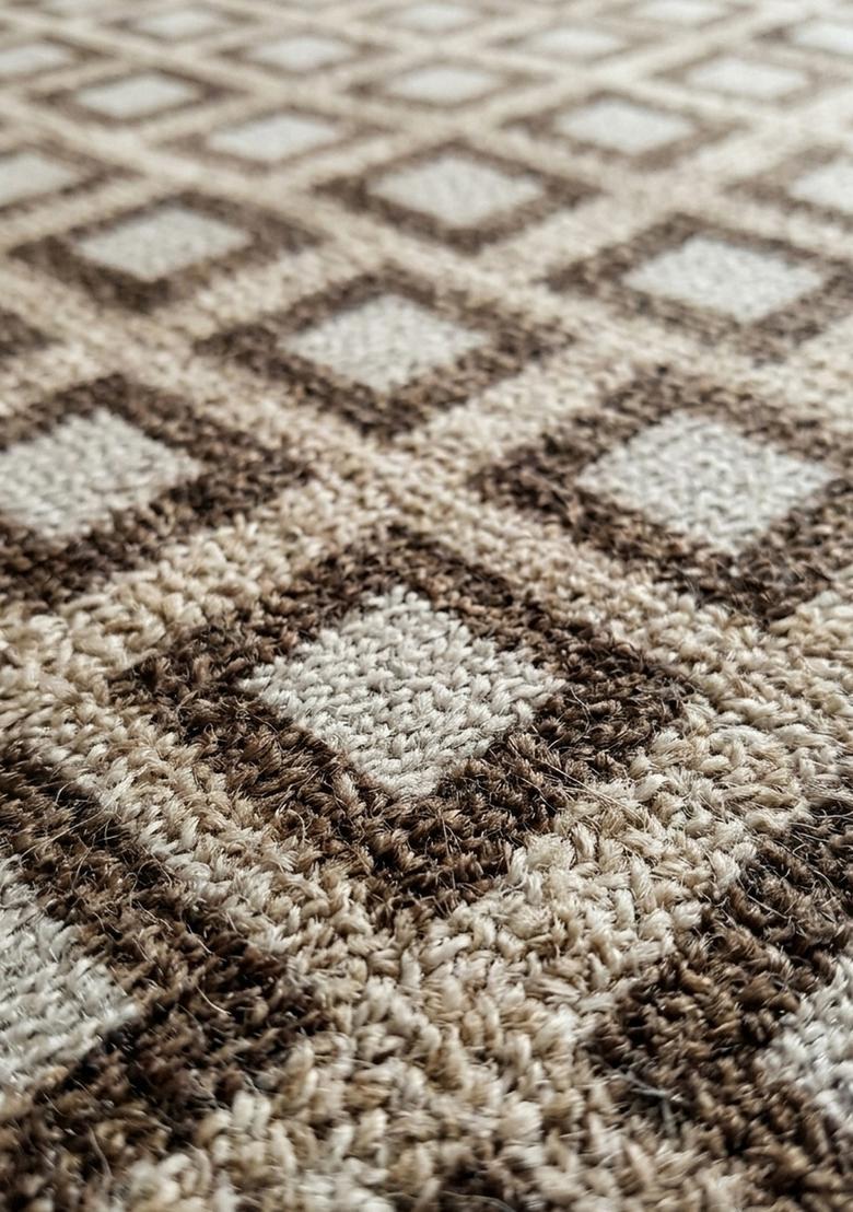 Saffron Rugs Wool Tufted Machine Washable Runner | Water Repellent Non Slip | Brown Beige Contemporary Geometric for Kitchen Bedroom Living Room Hallway - Indya