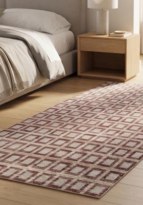 Saffron Rugs Wool Tufted Machine Washable Runner | Water Repellent Non Slip | Dusty Rose Beige Contemporary Geometric for Kitchen Bedroom Living Room Hallway