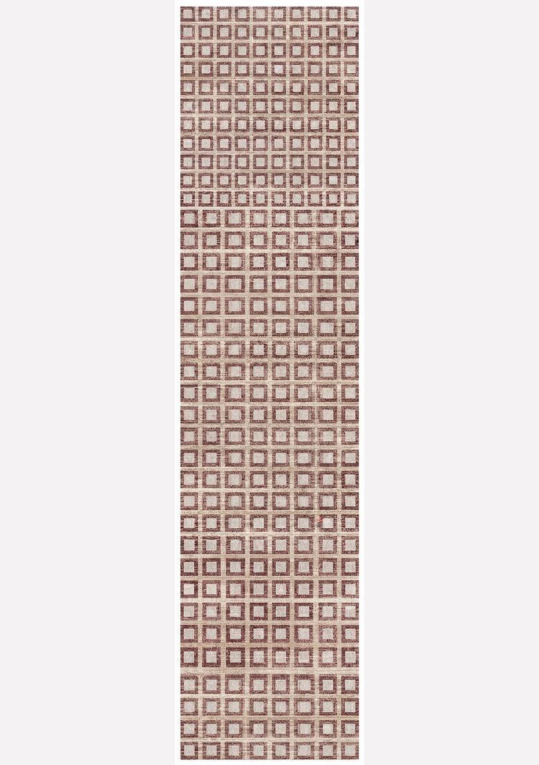 Saffron Rugs Wool Tufted Machine Washable Runner | Water Repellent Non Slip | Dusty Rose Beige Contemporary Geometric for Kitchen Bedroom Living Room Hallway - Indya