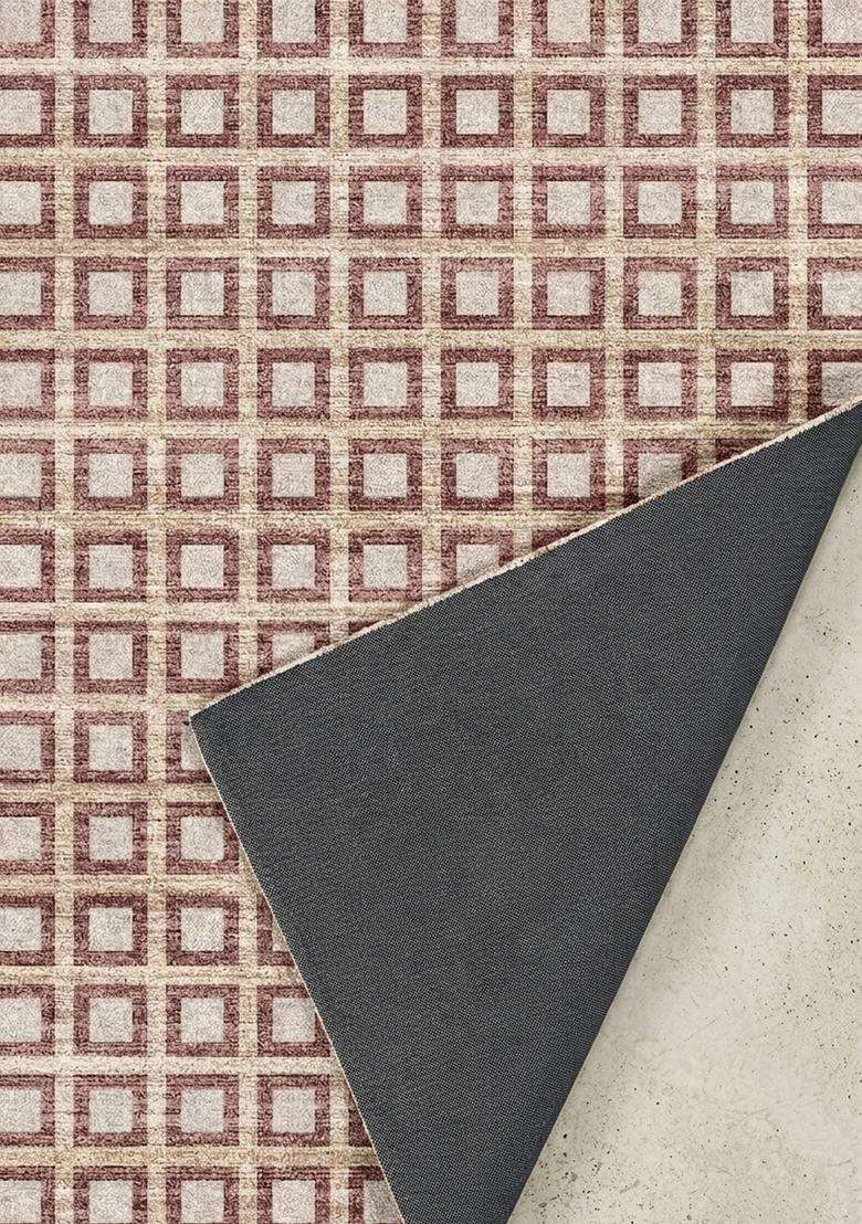 Washable Rugs Wool Blend Area Rug | Dusty Rose Beige Contemporary Geometric Non Slip Carpet For Kitchen - Indya