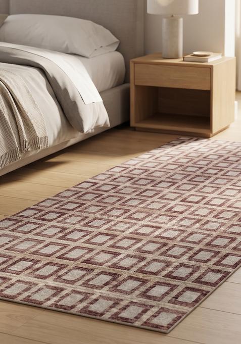 Saffron Rugs Wool Tufted Machine Washable Runner | Water Repellent Non Slip | Dusty Rose Beige Contemporary Geometric for Kitchen Bedroom Living Room Hallway