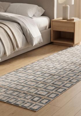 Saffron Rugs Wool Tufted Machine Washable Runner | Water Repellent Non Slip | Blue Grey Beige Contemporary Geometric for Kitchen Bedroom Living Room Hallway