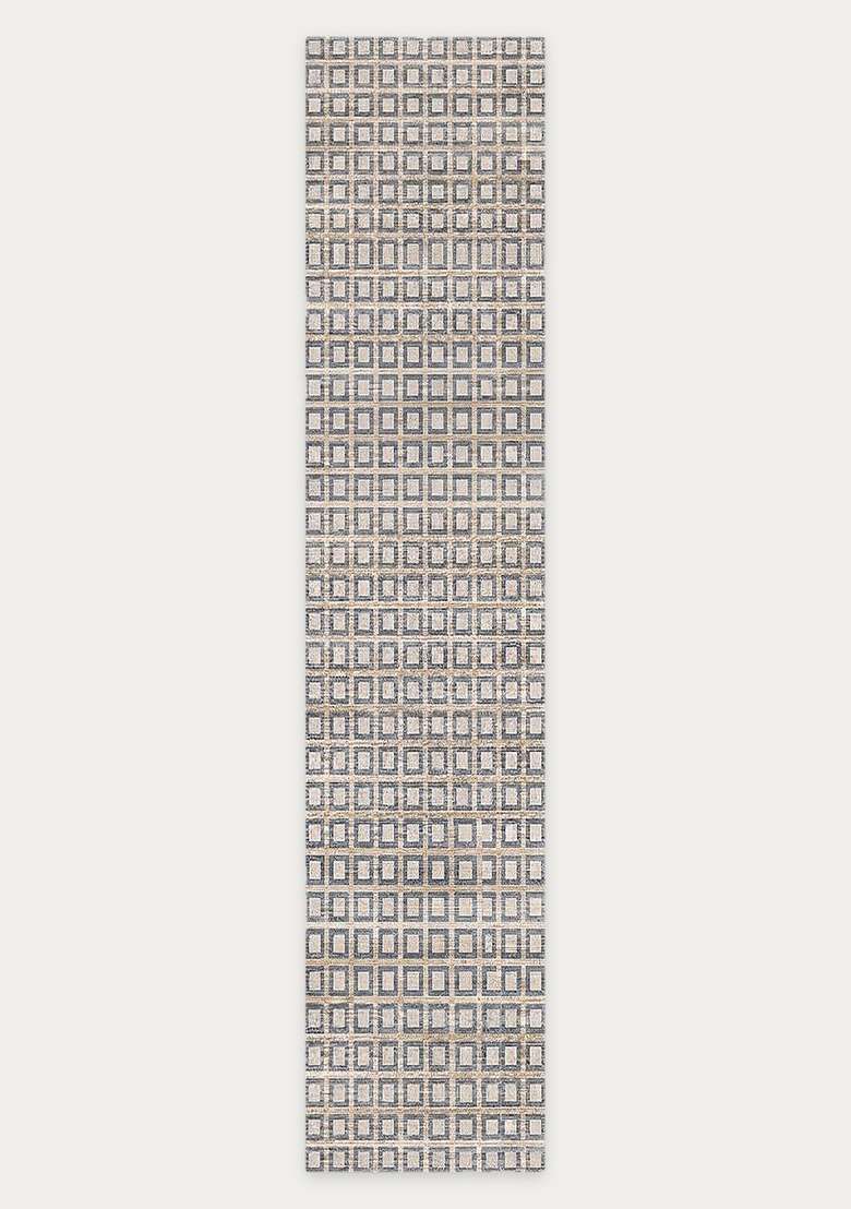 Washable Rugs Wool Blend Area Rug | Blue Grey Beige Contemporary Geometric Non Slip Carpet For Kitchen - Indya