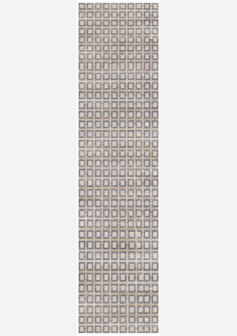 Saffron Rugs Wool Tufted Machine Washable Runner | Water Repellent Non Slip | Blue Grey Beige Contemporary Geometric for Kitchen Bedroom Living Room Hallway - Indya