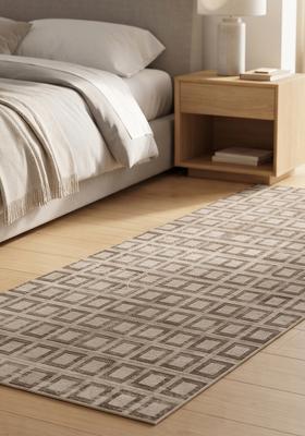 Saffron Rugs Wool Tufted Machine Washable Runner | Water Repellent Non Slip | Beige Grey Contemporary Geometric for Kitchen Bedroom Living Room Hallway