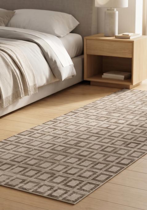 Saffron Rugs Wool Tufted Machine Washable Runner | Water Repellent Non Slip | Beige Grey Contemporary Geometric for Kitchen Bedroom Living Room Hallway