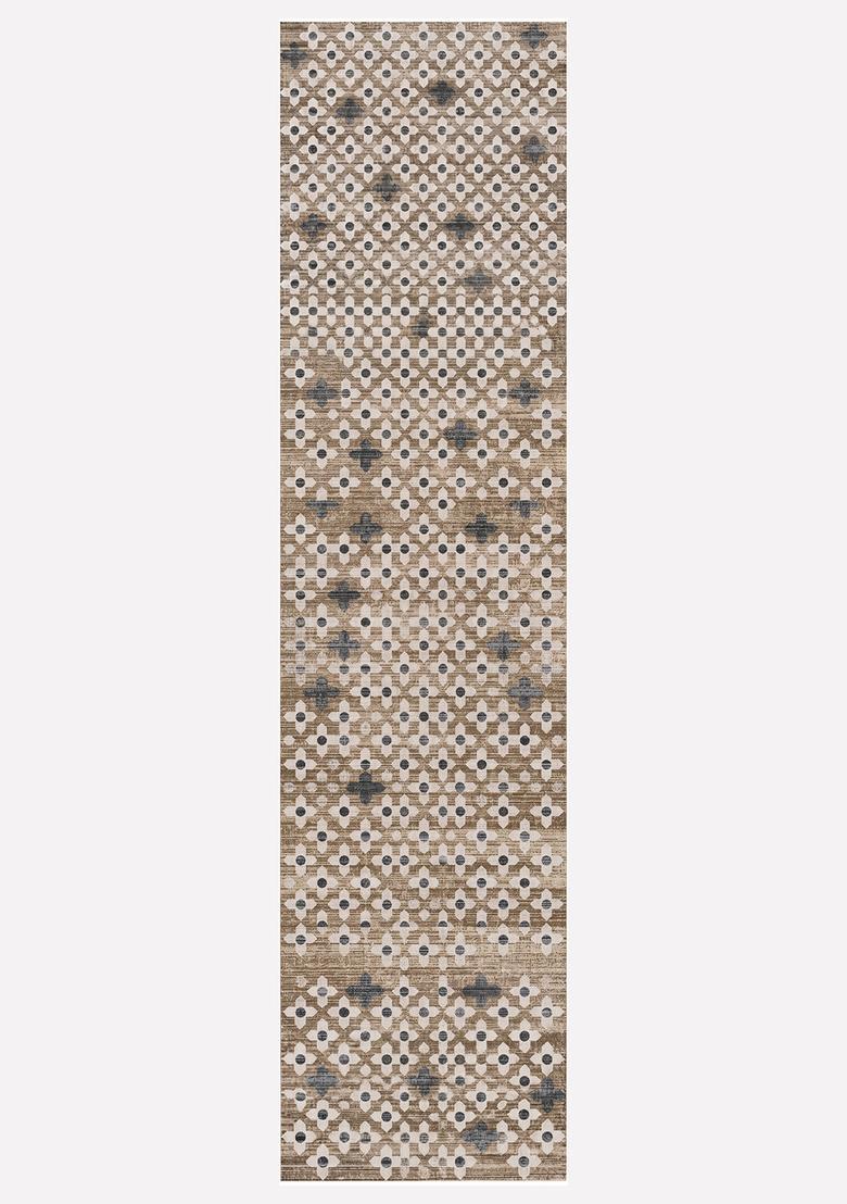 Saffron Rugs Wool Tufted Machine Washable Runner | Water Repellent Non Slip | Beige Tan Moroccan Trellis for Kitchen Bedroom Living Room Hallway - Indya