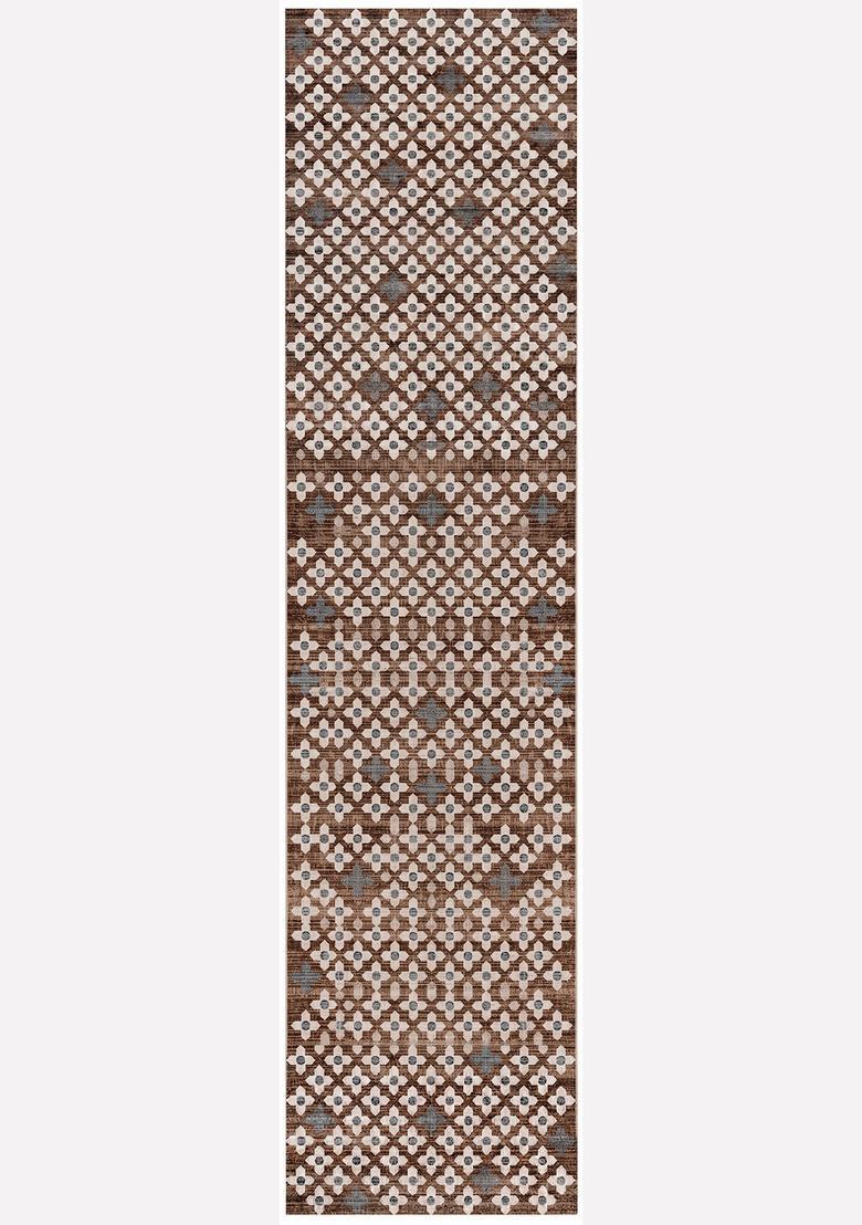 Saffron Rugs Wool Tufted Machine Washable Runner | Water Repellent Non Slip | Brown Moroccan Trellis for Kitchen Bedroom Living Room Hallway - Indya