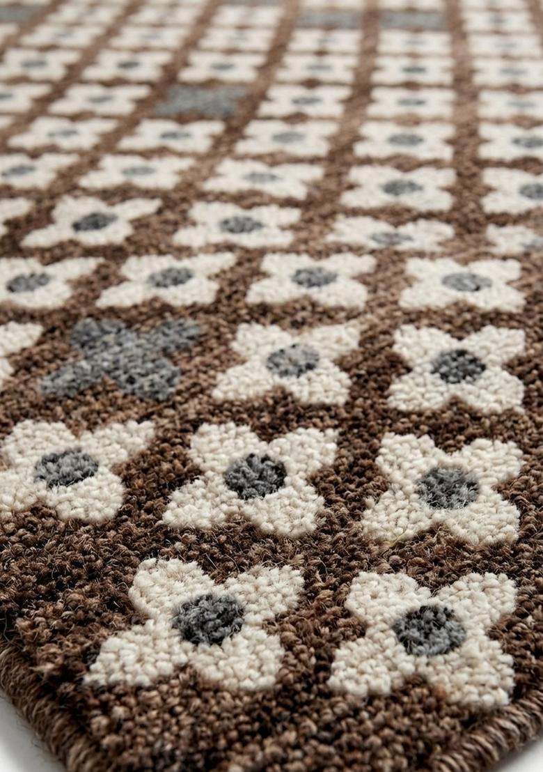 Saffron Rugs Wool Tufted Machine Washable Runner | Water Repellent Non Slip | Brown Moroccan Trellis for Kitchen Bedroom Living Room Hallway - Indya