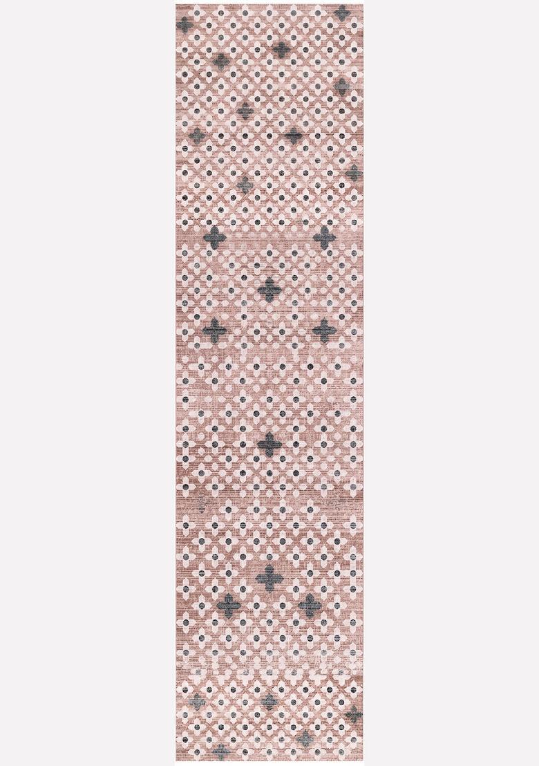 Saffron Rugs Wool Tufted Machine Washable Runner | Water Repellent Non Slip | Blush Pink Moroccan Trellis for Kitchen Bedroom Living Room Hallway - Indya