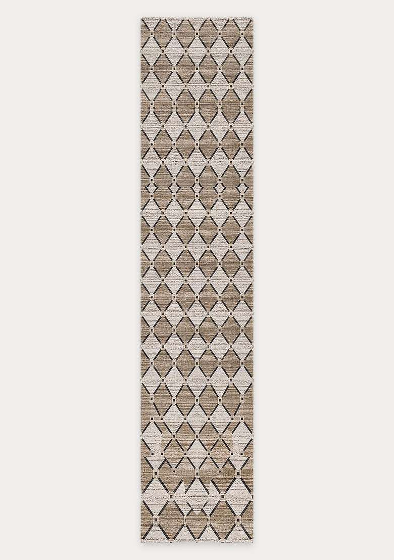 Washable Rugs Wool Blend Area Rug | Beige Brown Contemporary Trellis Non Slip Carpet For Kitchen - Indya