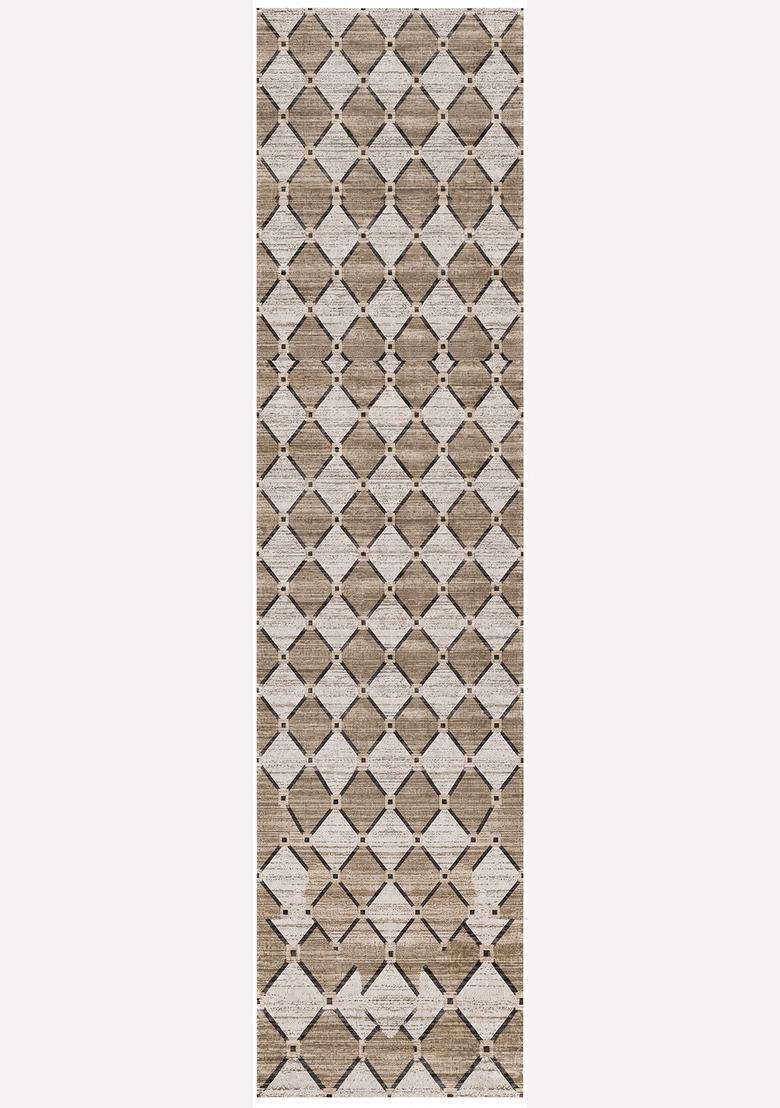 Saffron Rugs Wool Tufted Machine Washable Runner | Water Repellent Non Slip | Beige Brown Contemporary Trellis for Kitchen Bedroom Living Room Hallway - Indya