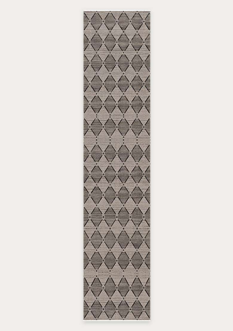 Washable Rugs Wool Blend Area Rug | Grey Beige Contemporary Trellis Non Slip Carpet For Kitchen - Indya