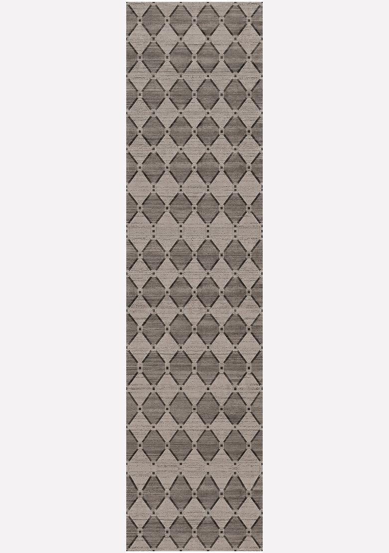 Saffron Rugs Wool Tufted Machine Washable Runner | Water Repellent Non Slip | Grey Beige Contemporary Trellis for Kitchen Bedroom Living Room Hallway - Indya