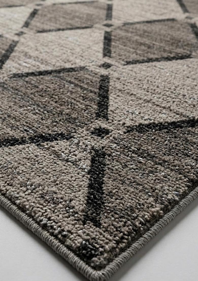 Saffron Rugs Wool Tufted Machine Washable Runner | Water Repellent Non Slip | Grey Beige Contemporary Trellis for Kitchen Bedroom Living Room Hallway - Indya