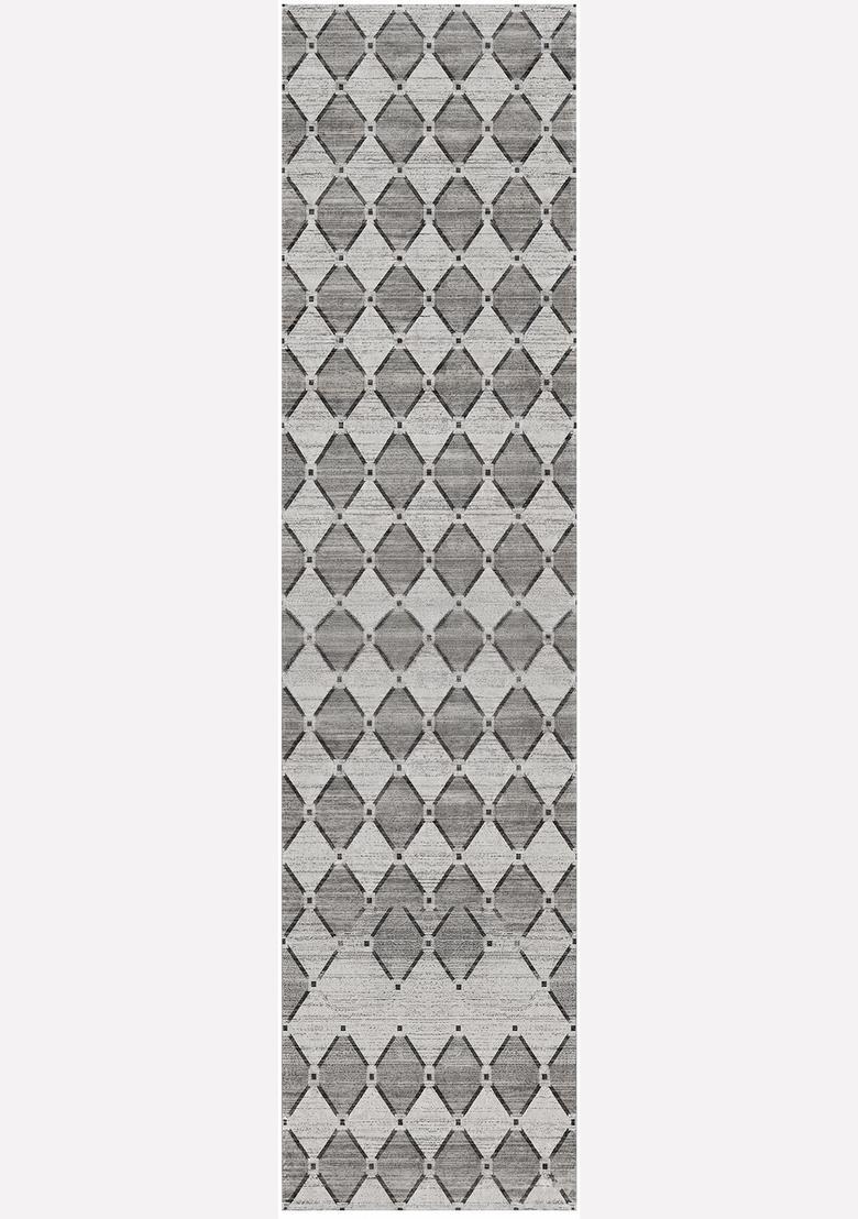 Saffron Rugs Wool Tufted Machine Washable Runner | Water Repellent Non Slip | Light Grey Contemporary Trellis for Kitchen Bedroom Living Room Hallway - Indya