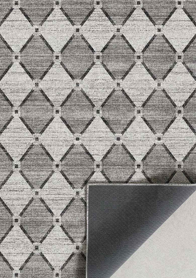 Saffron Rugs Wool Flat Woven Machine Washable Runner Non Slip | Light Grey Contemporary Trellis for Kitchen Bedroom Living Room Hallway - Indya