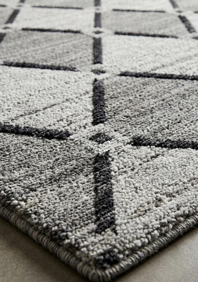 Saffron Rugs Wool Tufted Machine Washable Runner | Water Repellent Non Slip | Light Grey Contemporary Trellis for Kitchen Bedroom Living Room Hallway - Indya