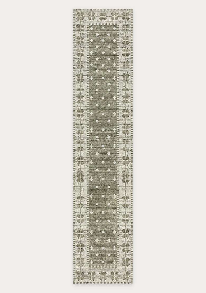 Washable Rugs Wool Blend Area Rug | Olive Green Moroccan Geometric Non Slip Carpet For Kitchen - Indya